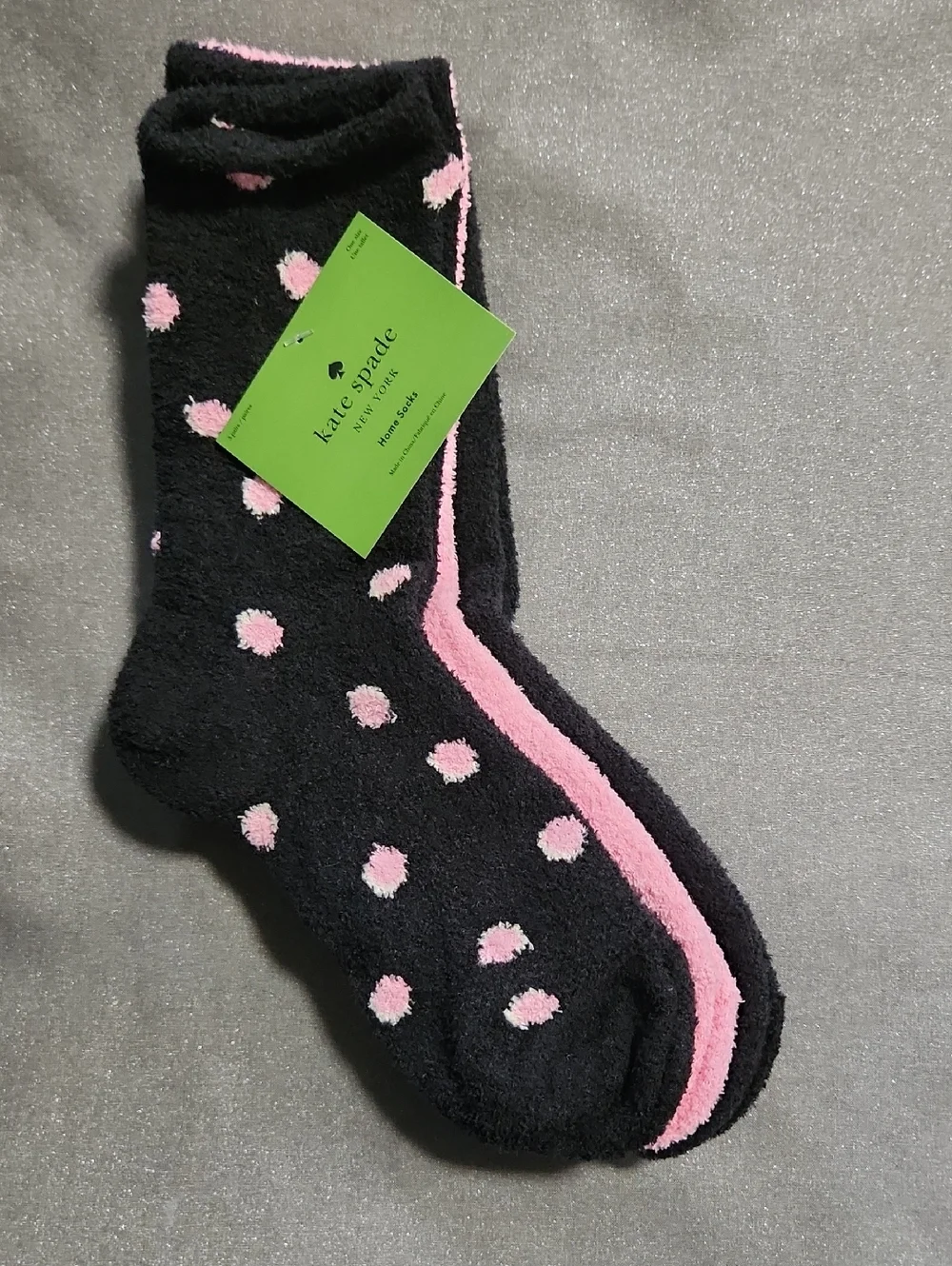 Kate Spade 3 Pack Of Socks - Black, Pink & Black With Pink Polka Dot Fuzzy Socks